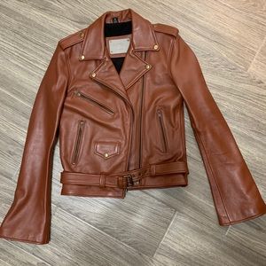 New Understated Leather Whiskey Bell Sleeve Jacket